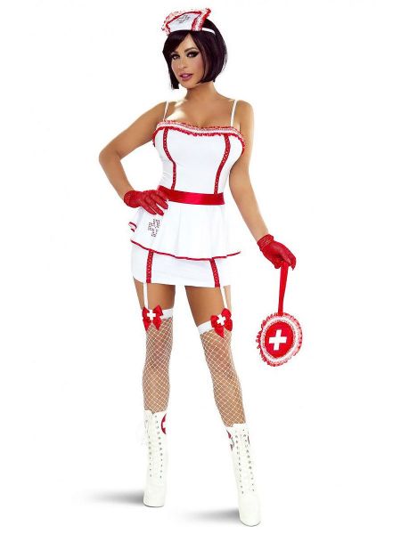 Provocative PR1302: Krankenschwester-Kostüm, weiß/rot